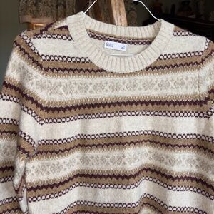 CROFT & BARROW Women’s Medium SWEATER Beige Cream Multicolor Stripe Pullover